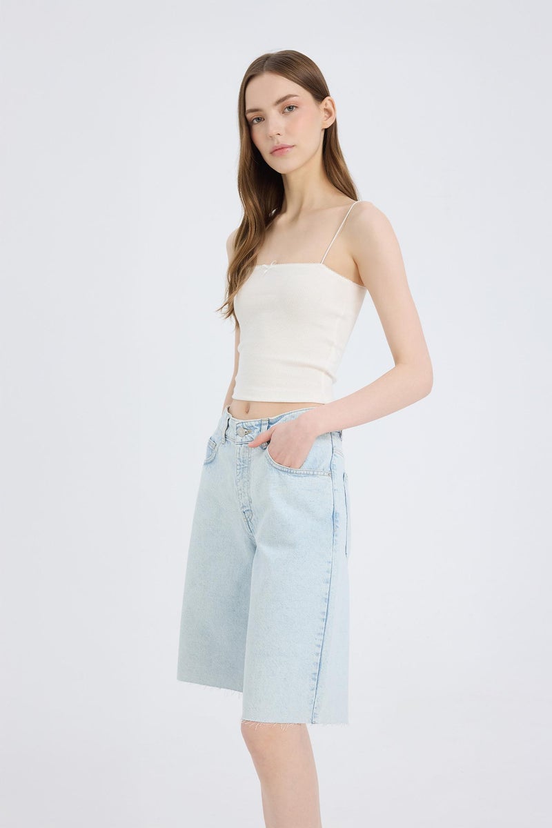 DeFacto Blue Woman Normal Waist Denim Bermuda Shorts Casual - Image 4